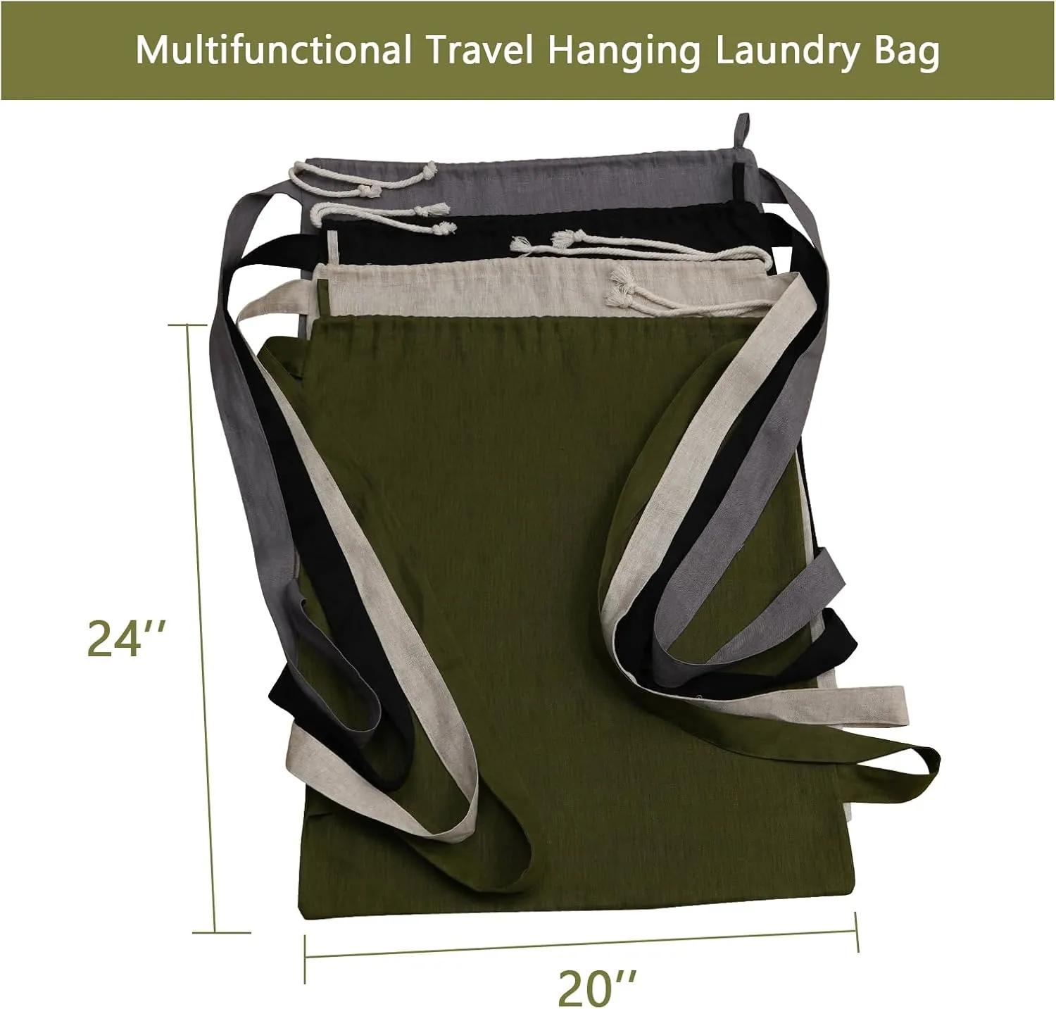 100% Pure Linen Travel Backpack Laundry Bags with Shoulder Straps 20x24in-Washable Drawstring Hanging Laundry Hamper Rxtra Large Portable Cloth Laundry Bag for Dorm College Military Gym-Grey