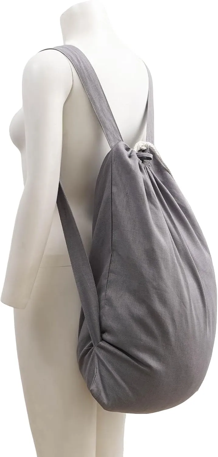 100% Pure Linen Travel Backpack Laundry Bags with Shoulder Straps 20x24in-Washable Drawstring Hanging Laundry Hamper Rxtra Large Portable Cloth Laundry Bag for Dorm College Military Gym-Grey