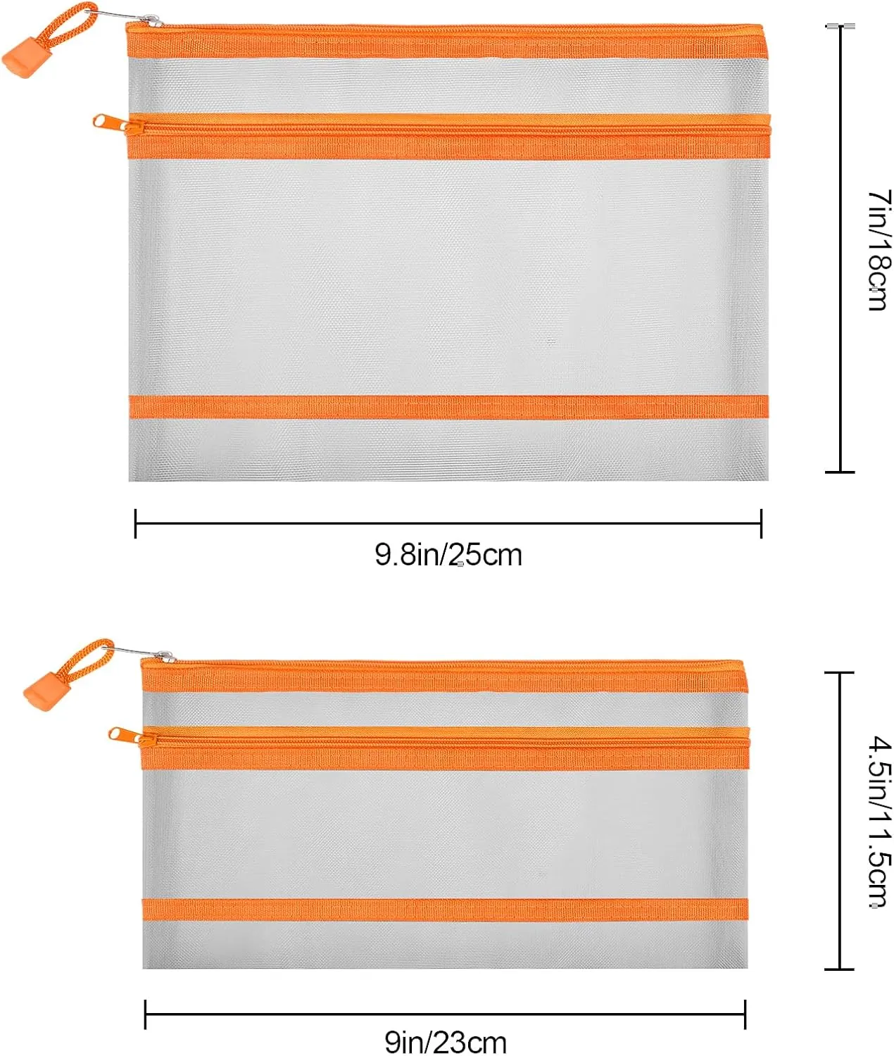 12 Pieces Zipper Nylon Mesh Pouch, Mesh Cosmetic Bags Makeup Bags Pencil Case, Multipurpose Travel Bags for Cosmetic School Office Supplies and Travel Accessories (2 Layers-Grey, A5)