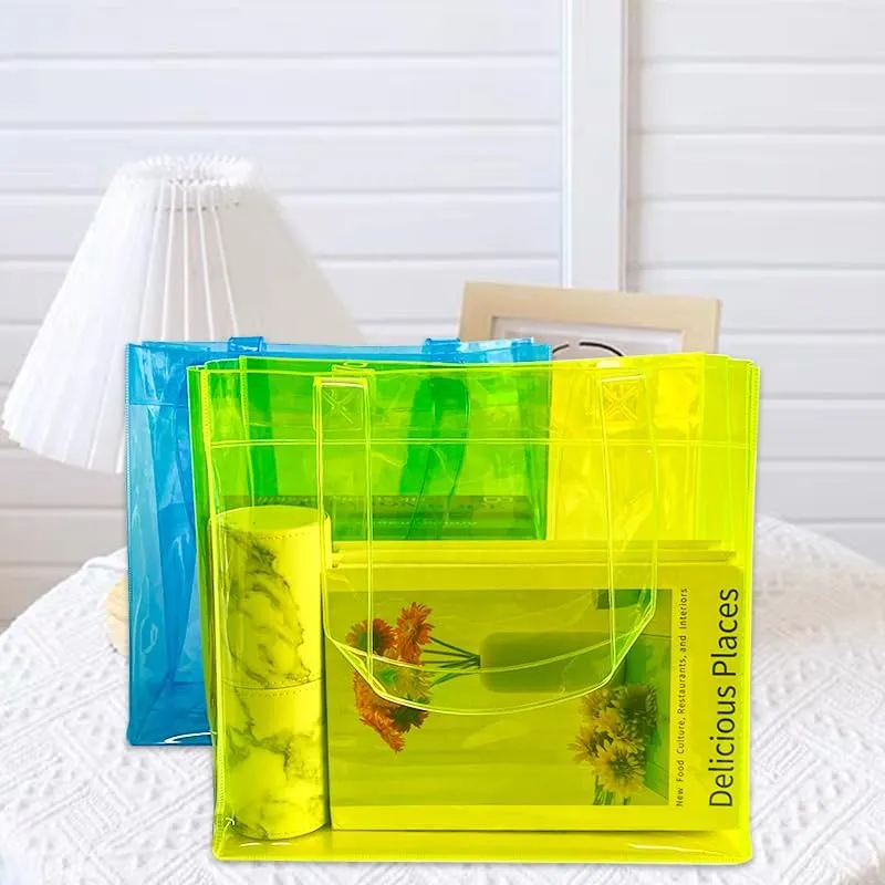 1pcs Waterproof Large Transparent Pvc Shopping Clear Tote Bag with Handles Clear Tote Bags for Work Beach，Sports