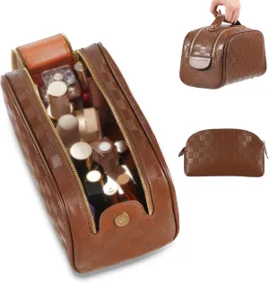 2 Pcs Makeup Bags Set, Large Capacity Makeup Organizer for Women, PU Leather Make Up Bag Portable Travel Toiletry Bag, Stylish Tessellated Cosmetic Bag Two Sizes to Match With Your Heart
