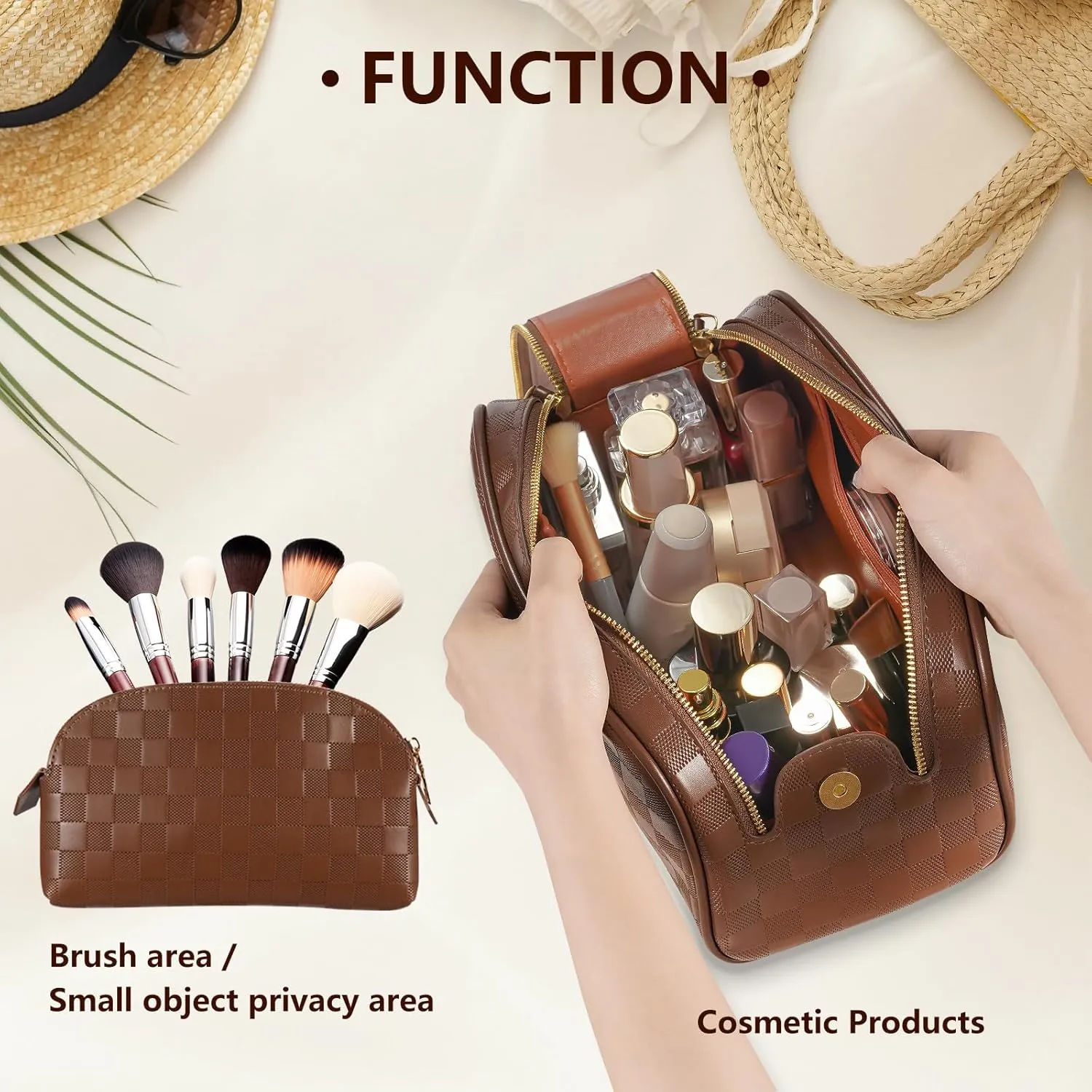 2 Pcs Makeup Bags Set, Large Capacity Makeup Organizer for Women, PU Leather Make Up Bag Portable Travel Toiletry Bag, Stylish Tessellated Cosmetic Bag Two Sizes to Match With Your Heart