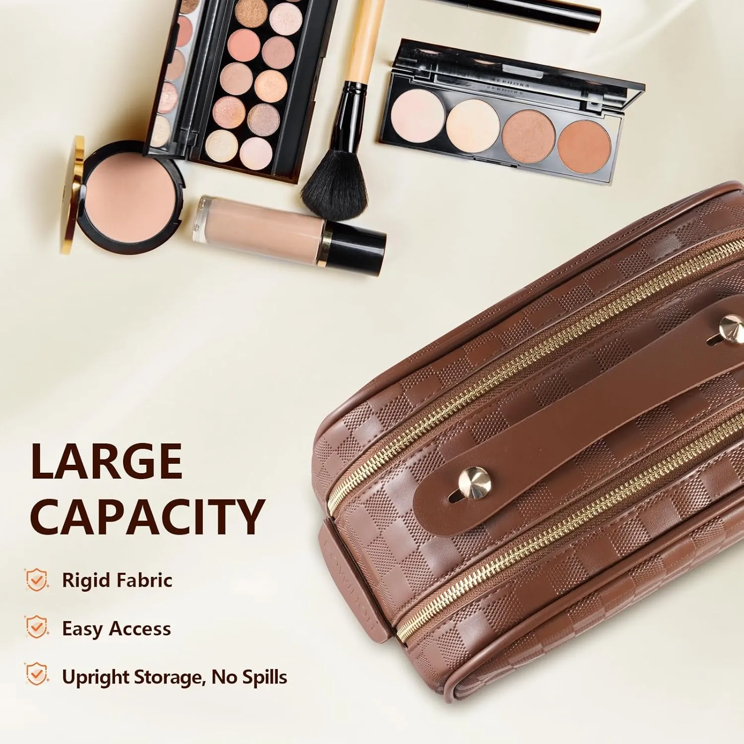 2 Pcs Makeup Bags Set, Large Capacity Makeup Organizer for Women, PU Leather Make Up Bag Portable Travel Toiletry Bag, Stylish Tessellated Cosmetic Bag Two Sizes to Match With Your Heart