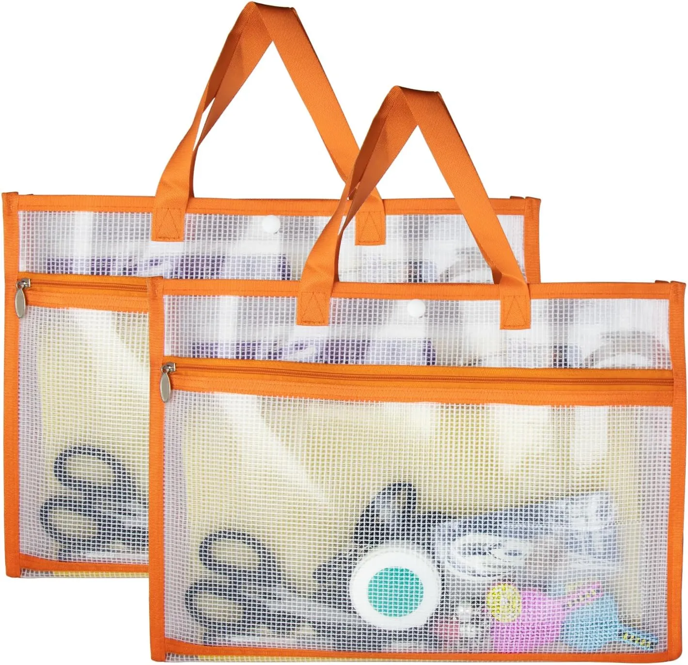 2 Pcs Portable Project Bags for Quilting Knitting, Stitching and Embroidery Projects Storage, Madam Sew Project Bag with Zipper and Double Pockets, Transparent Mesh Sewing Project Bag for Crafter