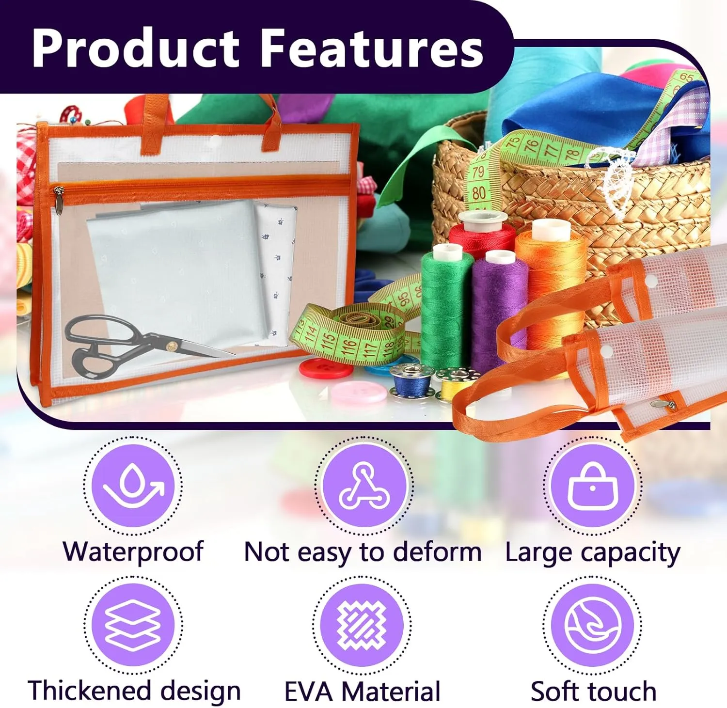 2 Pcs Portable Project Bags for Quilting Knitting, Stitching and Embroidery Projects Storage, Madam Sew Project Bag with Zipper and Double Pockets, Transparent Mesh Sewing Project Bag for Crafter