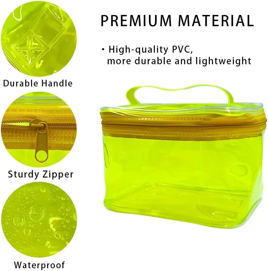 2PCS Clear Handle Zipper Cosmetic Bag and Versatile Travel Pouch,Durable PVC Material,for Makeup Travel Essentials (Pink Yellow)
