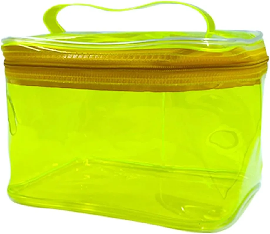 2PCS Clear Handle Zipper Cosmetic Bag and Versatile Travel Pouch,Durable PVC Material,for Makeup Travel Essentials (Pink Yellow)