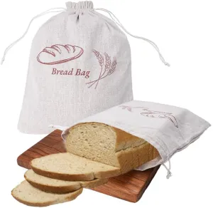 2Pcs Large Linen Bread Bags for Homemade Bread Sourdough, Reusable Bread Bag Lined with Moisture-Proof Food Grade Liner TPU, 15"*12" Bread Storage Keeps Bread Fresh Longer