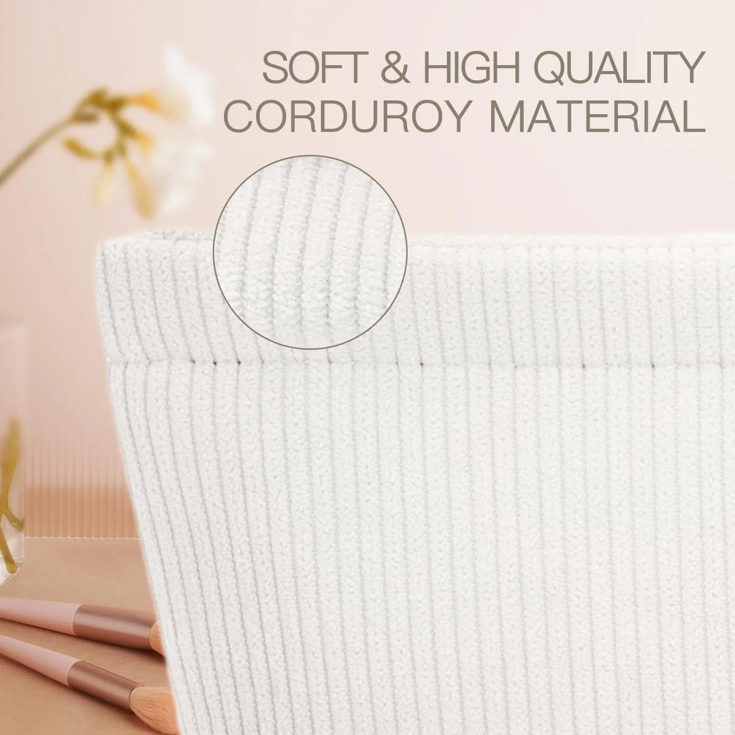 3 Pieces Makeup Bag Cosmetic Bags for Women Corduroy Travel Toiletry Make Up Brush Storage Bag Pounch Organizer Travel Essenitial for Women (White)