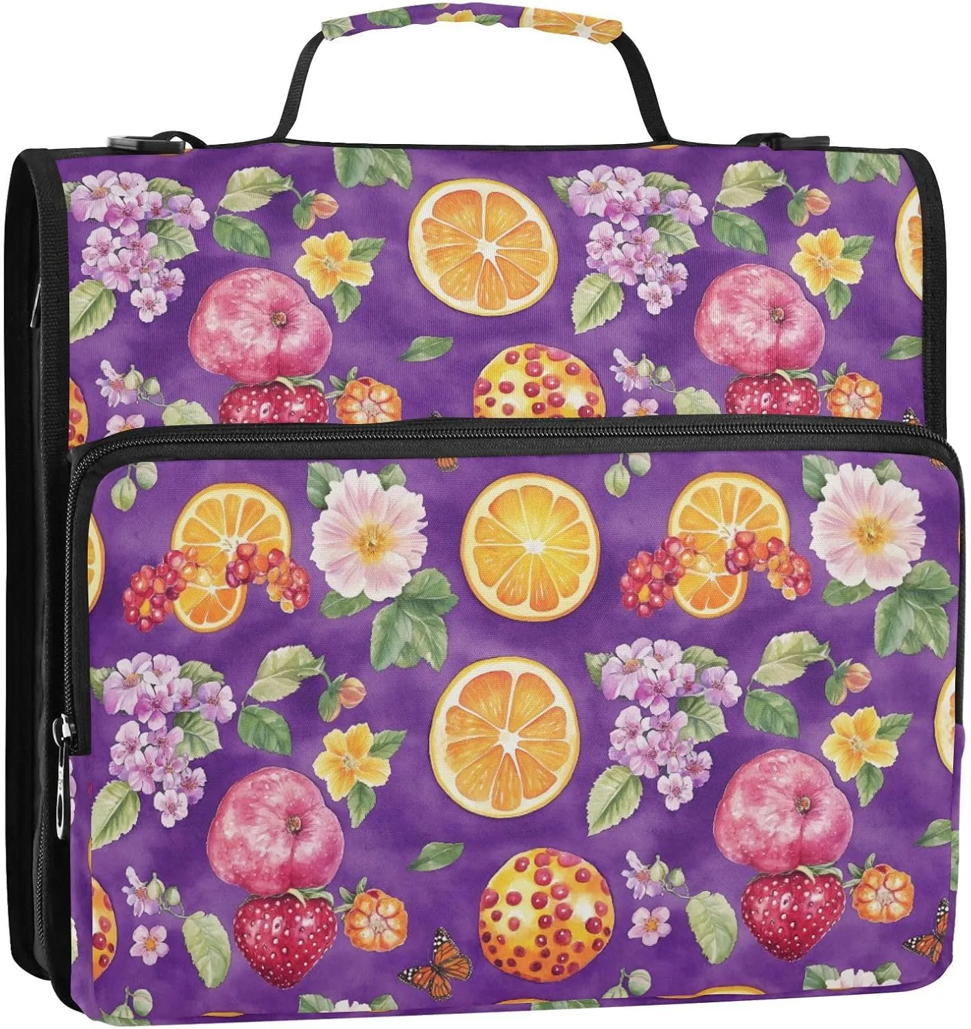 3 Rings 1.5 inch Sturdy Zipper Binder with Strap Waterproof School Supplies Organizer Suitable for Middle School Beauty Cloudberry Fruit