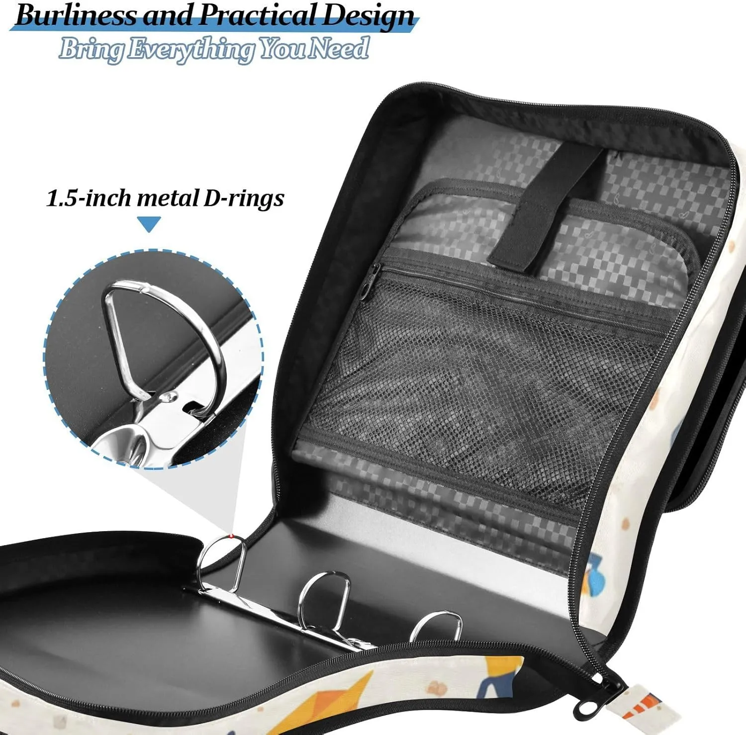 3 Rings Zippered Binder Bag with Shoulder Strap Waterproof School Binders Organizer for School/Office Construction Scene Build A House Grader Concrete Mixer Truck