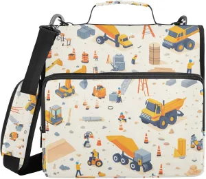 3 Rings Zippered Binder Bag with Shoulder Strap Waterproof School Binders Organizer for School/Office Construction Scene Build A House Grader Concrete Mixer Truck