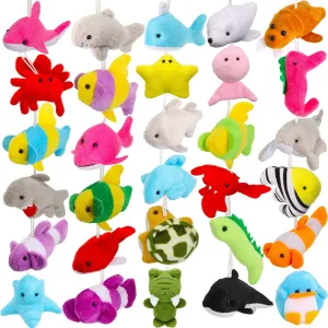 30 Pieces Mini Ocean Animal Plush Toys Small Sea Stuffed Animals Plush Mini Claw Machine Prizes Plush Kawaii Sea Creatures Keychain Decorations for Bag Fillers Party Favors