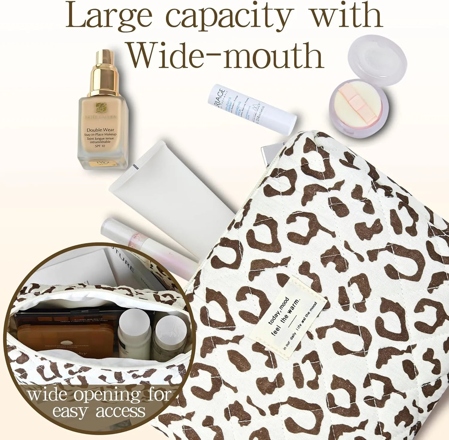 3Pcs Quilted Makeup Bag for Women, Large Travel Makeup Bag Set, Cute Aesthetic Cosmetic Bags, Floral Cotton Makeup Pouch Coquette Toiletry Organizer Bag