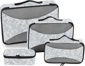4 Pcs set organizer for closet Mesh Travel Essentials Silver Vintage Flower expandable packing bags