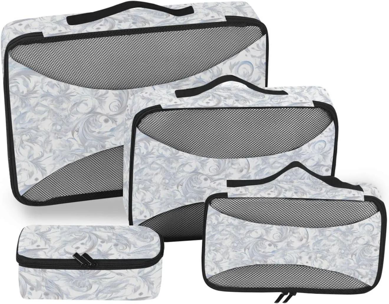 4 Pcs set organizer for closet Mesh Travel Essentials Silver Vintage Flower expandable packing bags