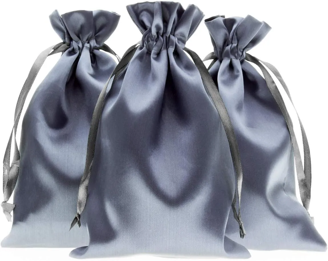 5" x 8" Silver Satin Gift Bags, Jewelry Bags, Wedding Favor Drawstring Bags Baby Shower Christmas Gift Bags 50 per Pack