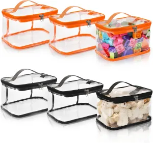 6 Pack Clear Toy Storage Bags, Waterproof PVC Toy Organizing Bags with Zipper, Transparent Board Game Storage, Cosmetic Toiletry Travel Tote Pouch for Building Blocks, Puzzle, Books