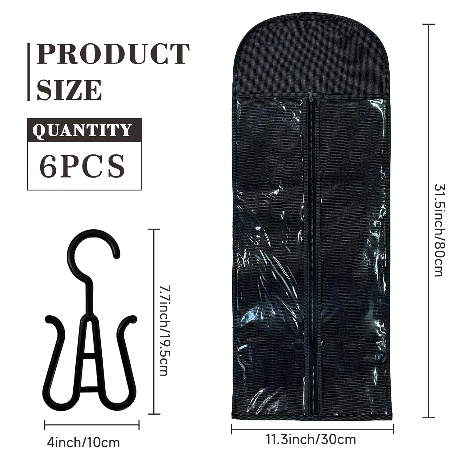 6PCS Wig Storage Bags with Hanger, 31.5" x 11.8"Wig Storage for Multiple Wigs, Dust-proof Wig Hanger Hair Extension Storage with Hook Storage, Breathable and Easy Carry Home Hair Travel Use