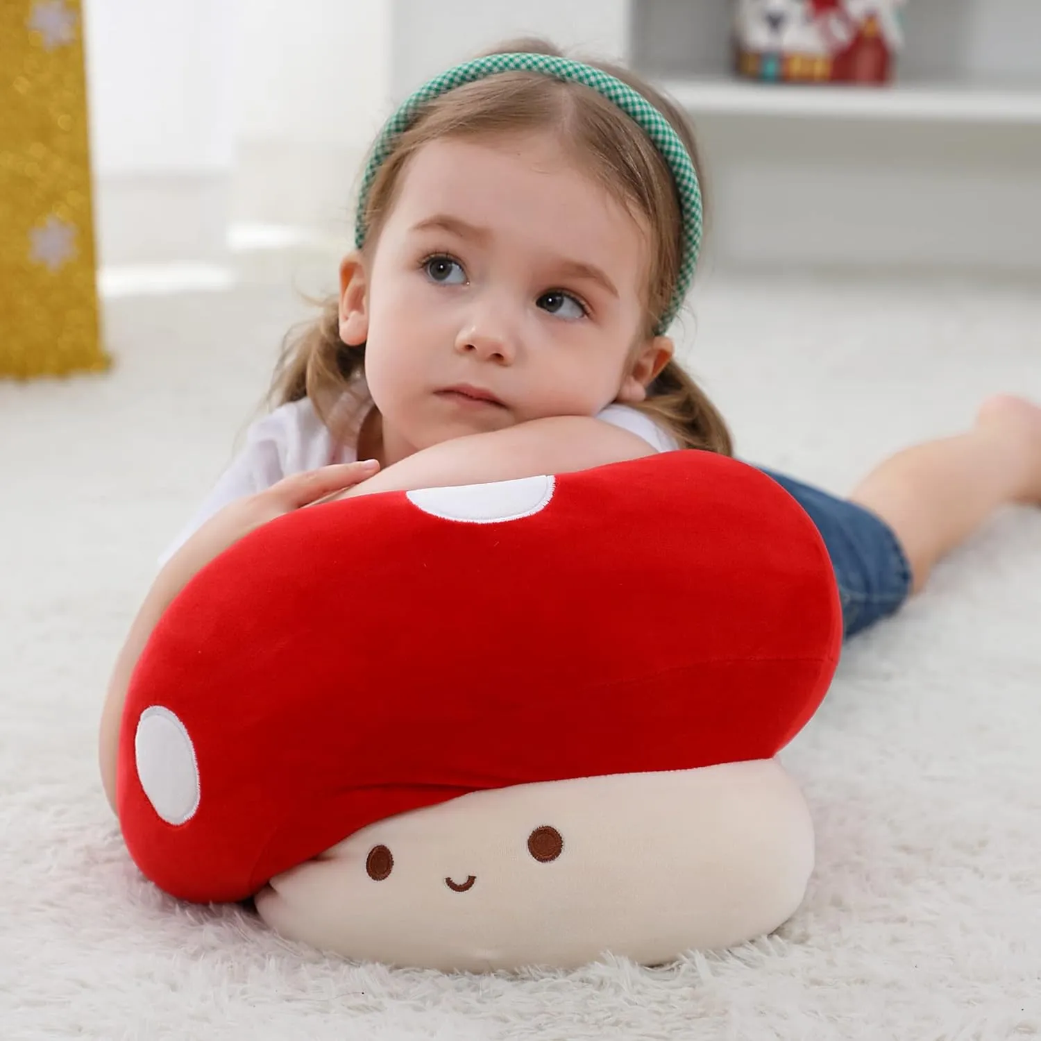 9 Inch Mushroom Plush Pillow, Cute Stuffed Animal Toy, Room Decor Gift for Kids Adults