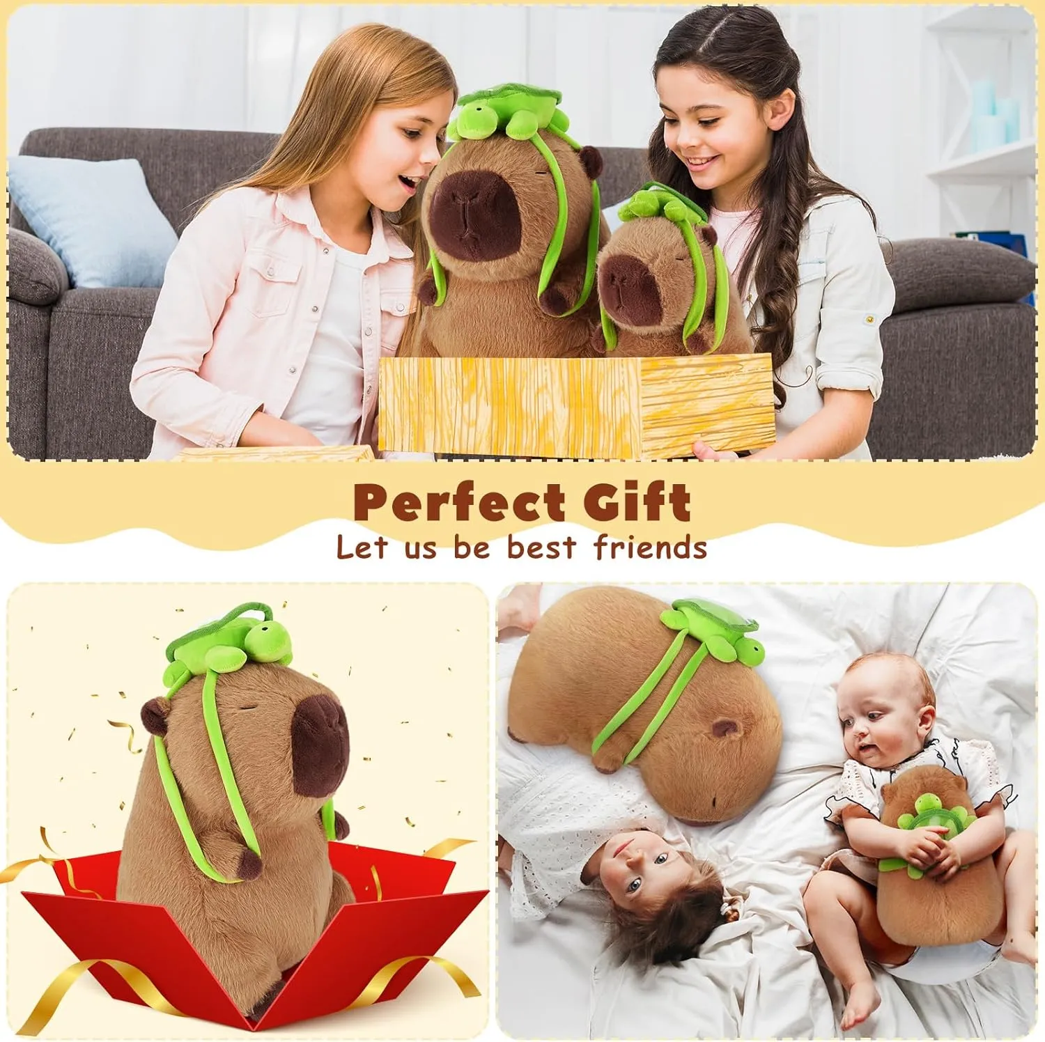 Achwishap Capybara Plush,Cute Plushies Capybara Stuffed Animal,Soft Capybara Plush Toys,Kawaii Plush Stuffed Toys with Turtle Backpack Plushies Gifts for Kids Adults Birthday(Capybara Turtle,14”)