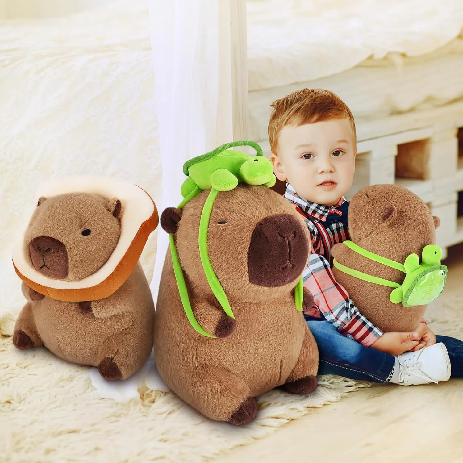 Achwishap Capybara Plush,Cute Plushies Capybara Stuffed Animal,Soft Capybara Plush Toys,Kawaii Plush Stuffed Toys with Turtle Backpack Plushies Gifts for Kids Adults Birthday(Capybara Turtle,14”)