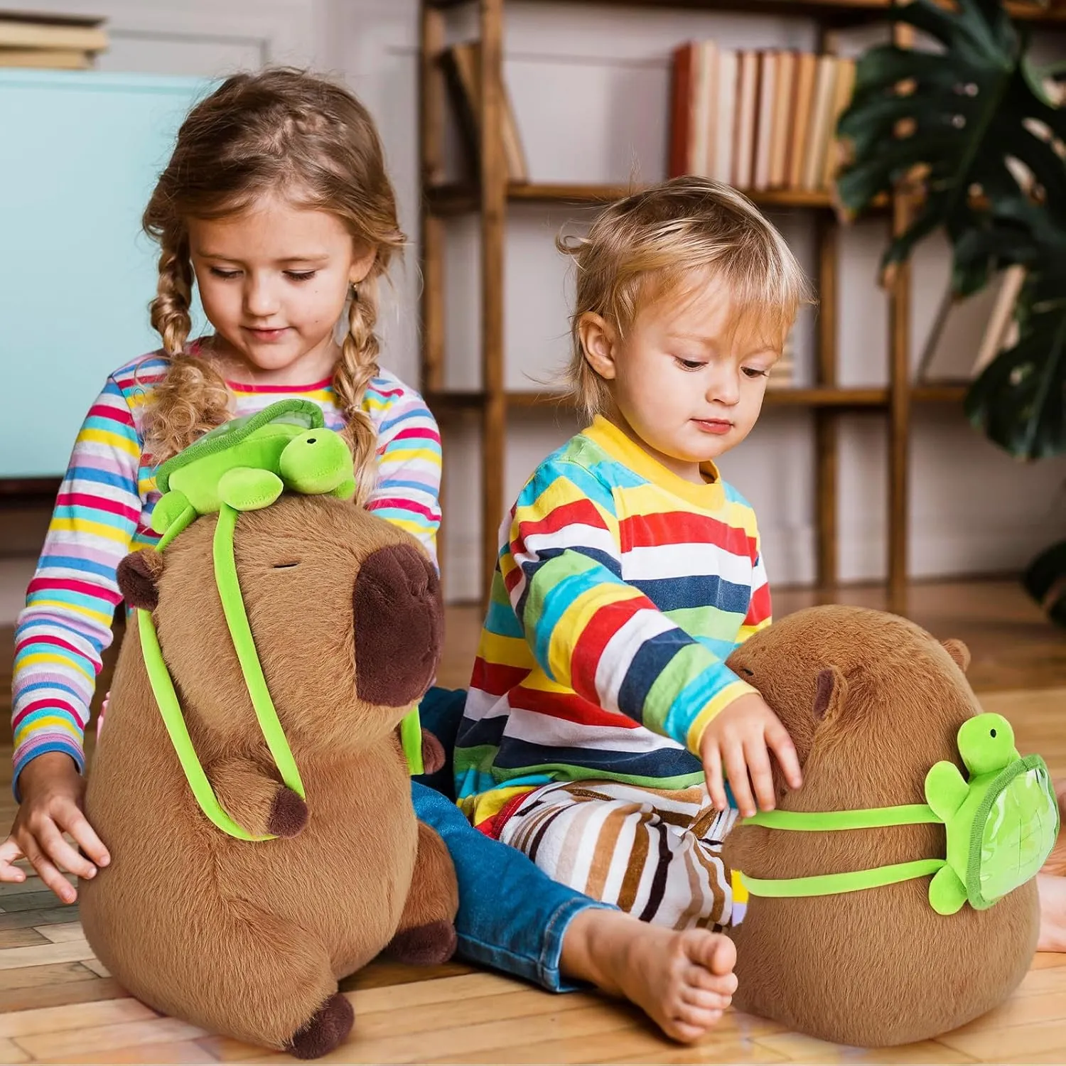 Achwishap Capybara Plush,Cute Plushies Capybara Stuffed Animal,Soft Capybara Plush Toys,Kawaii Plush Stuffed Toys with Turtle Backpack Plushies Gifts for Kids Adults Birthday(Capybara Turtle,14”)