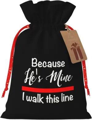 ADOSIA Because He's Mine I Walk This Line Firefighter Wife Drawstring Gift Bags Sized Reusable Holiday Gift Bags