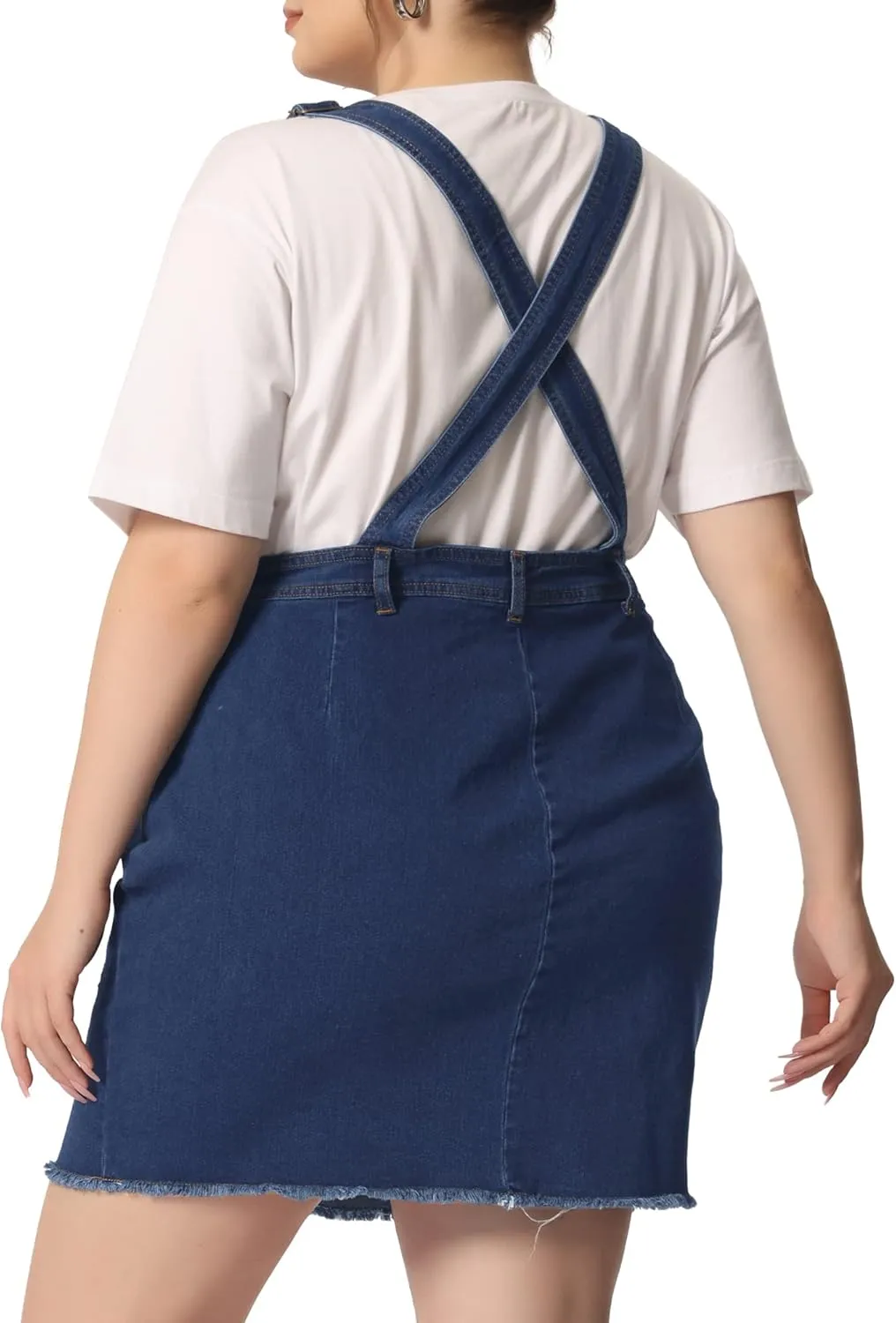 Agnes Orinda Women Plus Size Denim Overall Dress Adjustable Strap Distressed Casual Denim Suspender Skirts