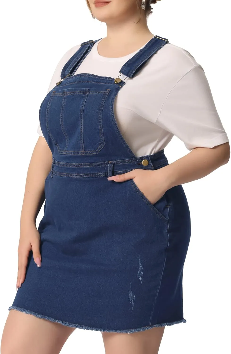 Agnes Orinda Women Plus Size Denim Overall Dress Adjustable Strap Distressed Casual Denim Suspender Skirts