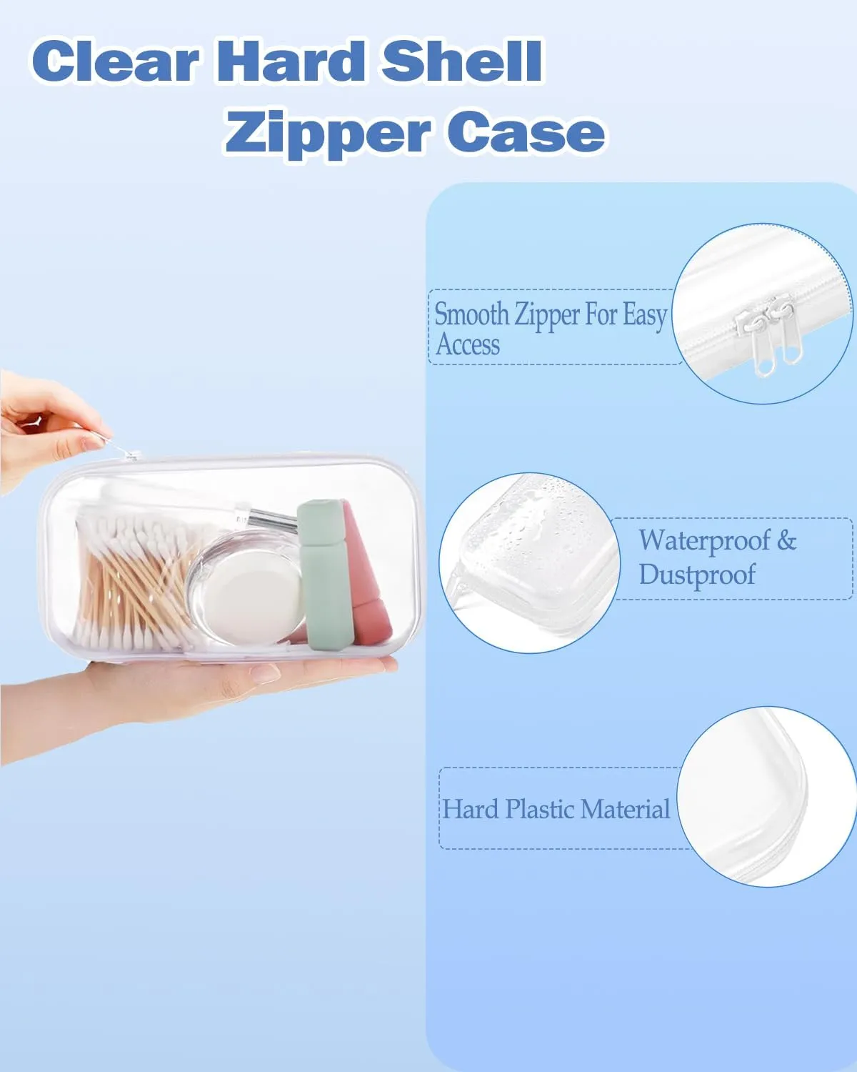 Aimery 2 Pack Clear Hard Shell Zipper Case, Waterproof Hard Plastic Zipper Pouch,Portable Clear Travel Makeup Case,Toiletry & Cosmetic Bag, Storage Zipper pouch For Snacks Toy