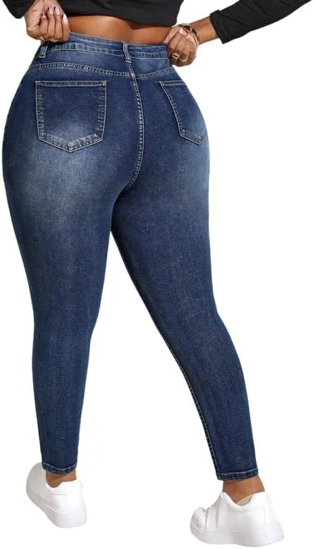 ALLABREVE Womens Plus Size Skinny Jeans Stretchy High Waisted Ankle Jean Ripped Slim Fit Washed Denim Distressed Tight Jean