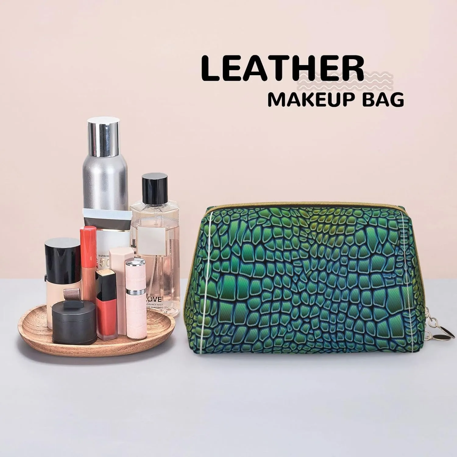 Alligator Skin Print Cosmetic Bags,Leather Makeup Bag Small For Purse,Cosmetic Pouch,Toiletry Clutch For Women Travel