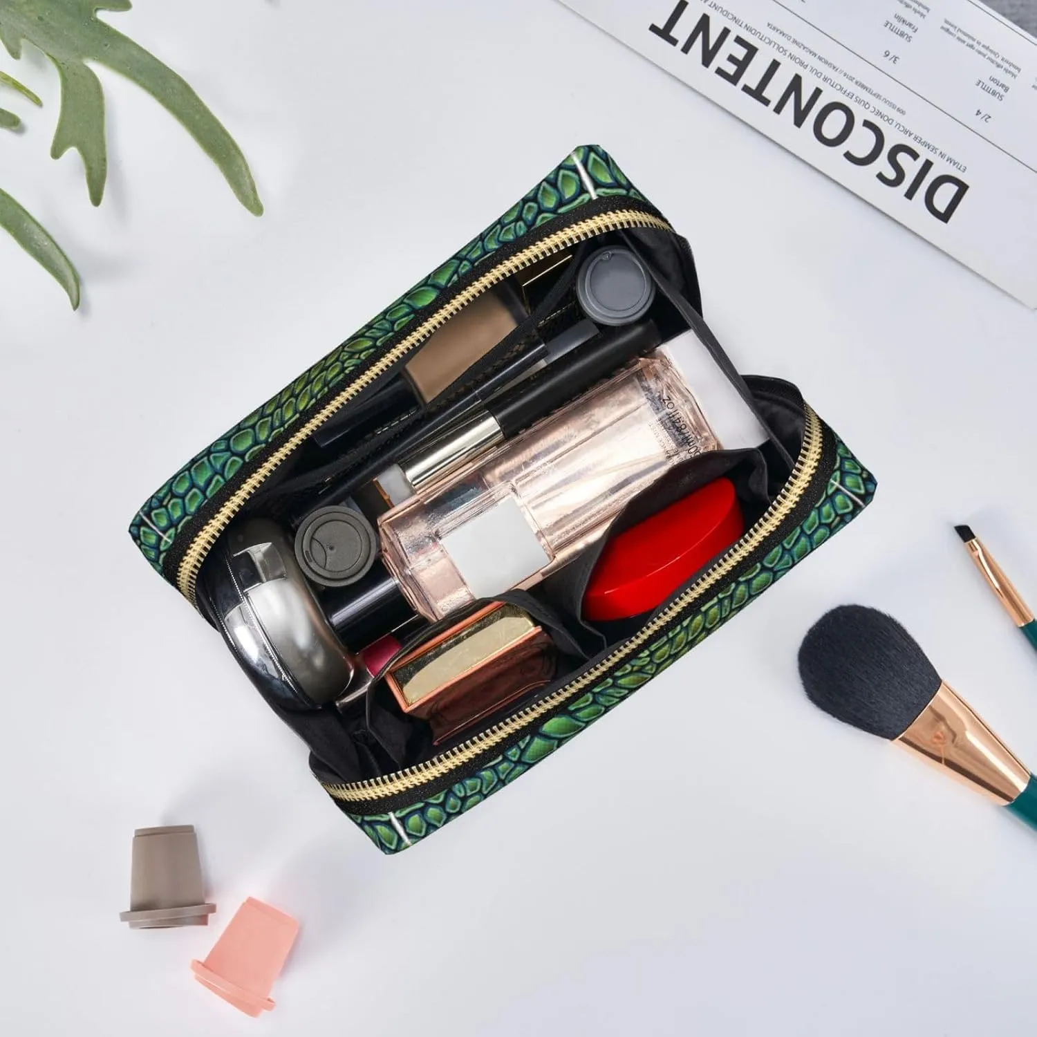 Alligator Skin Print Cosmetic Bags,Leather Makeup Bag Small For Purse,Cosmetic Pouch,Toiletry Clutch For Women Travel