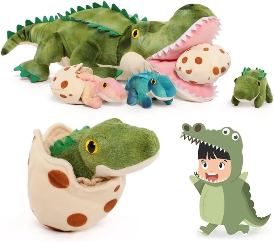 Alligator Stuffed Animal 23.6", Mommy Crocodile Plush Toy with 3 Baby Crocodile, Stuffed Alligator Plush Gift,Stuffed Crocodile for Kids on Birthday,Christmas or Baby Shower