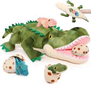 Alligator Stuffed Animal 23.6", Mommy Crocodile Plush Toy with 3 Baby Crocodile, Stuffed Alligator Plush Gift,Stuffed Crocodile for Kids on Birthday,Christmas or Baby Shower