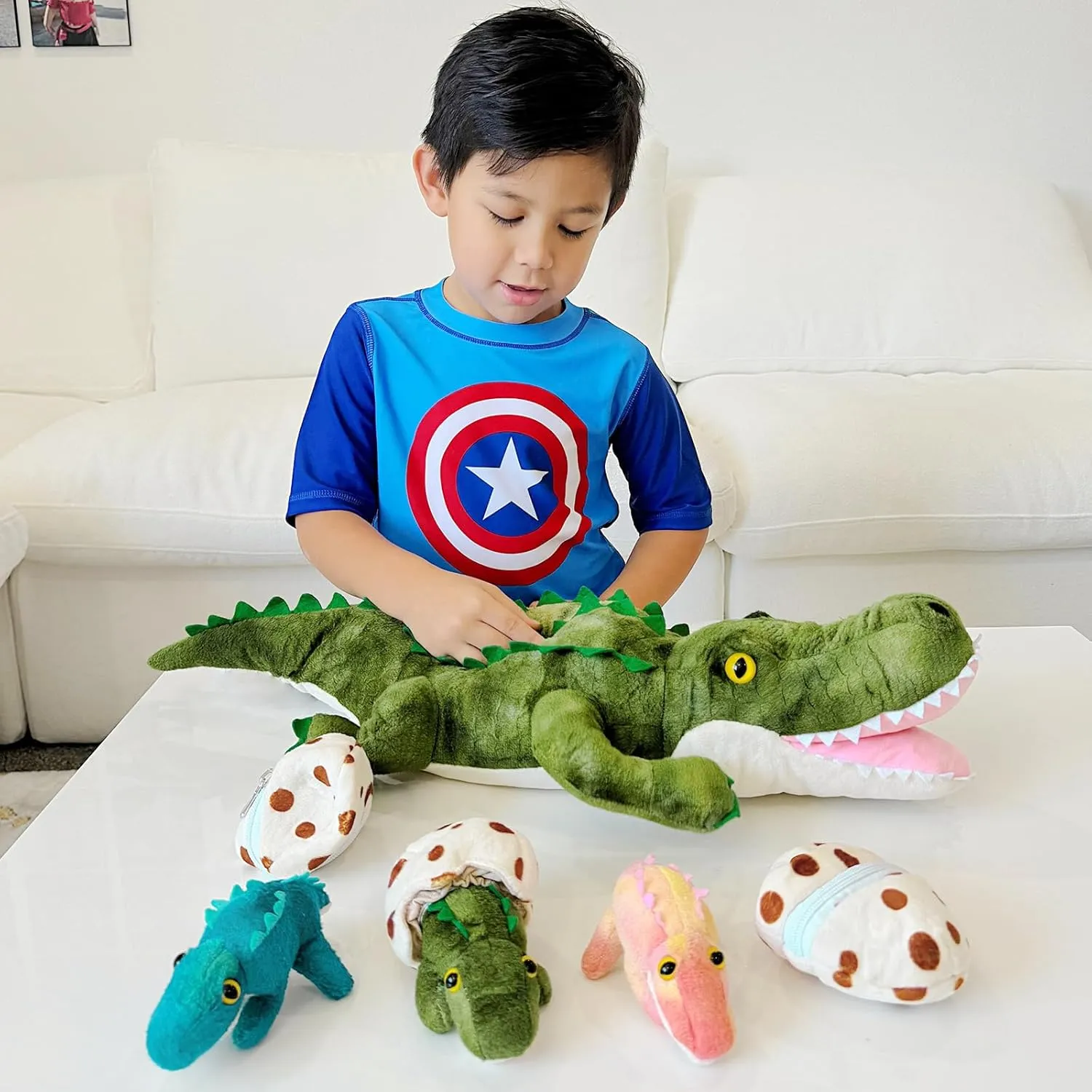 Alligator Stuffed Animal 23.6", Mommy Crocodile Plush Toy with 3 Baby Crocodile, Stuffed Alligator Plush Gift,Stuffed Crocodile for Kids on Birthday,Christmas or Baby Shower