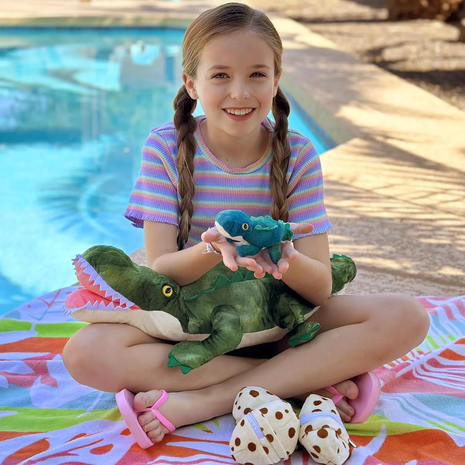 Alligator Stuffed Animal 23.6", Mommy Crocodile Plush Toy with 3 Baby Crocodile, Stuffed Alligator Plush Gift,Stuffed Crocodile for Kids on Birthday,Christmas or Baby Shower