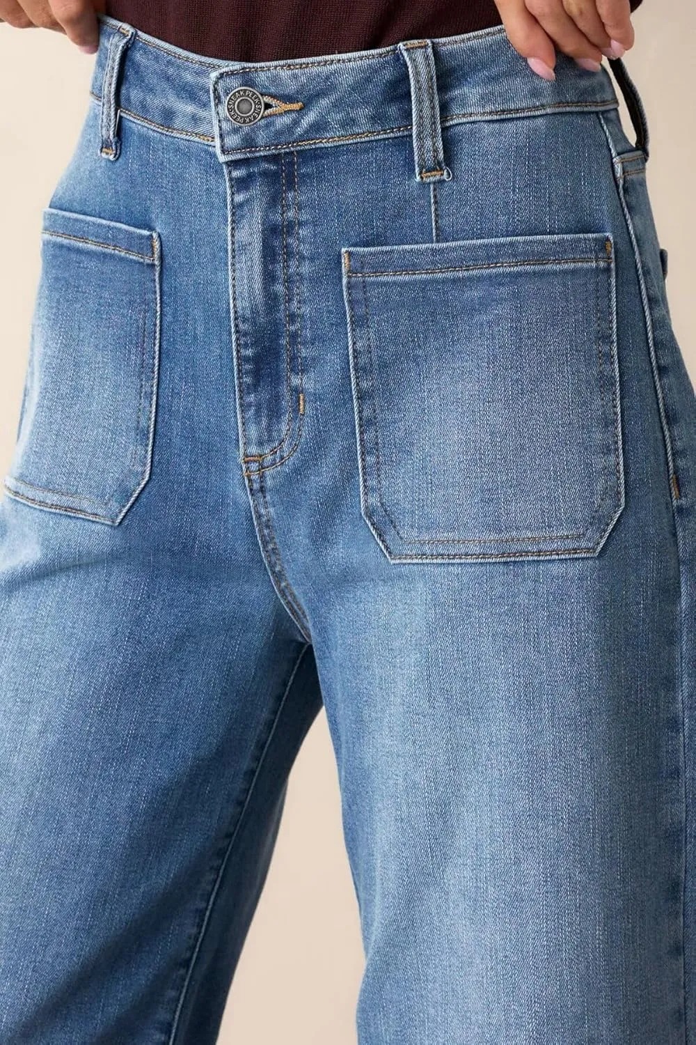Allimy Women's High Waisted Cropped Wide Leg Jeans Stretchy Loose Denim Pants with Front Patch Pockets
