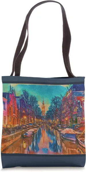Amsterdam Canal Houses Painting Tote Bag