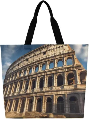Ancient Architecture Tote Bag Large Women Casual Shoulder Bag Reusable Grocery Bag Fasion Handbag for Office Shopping Travel