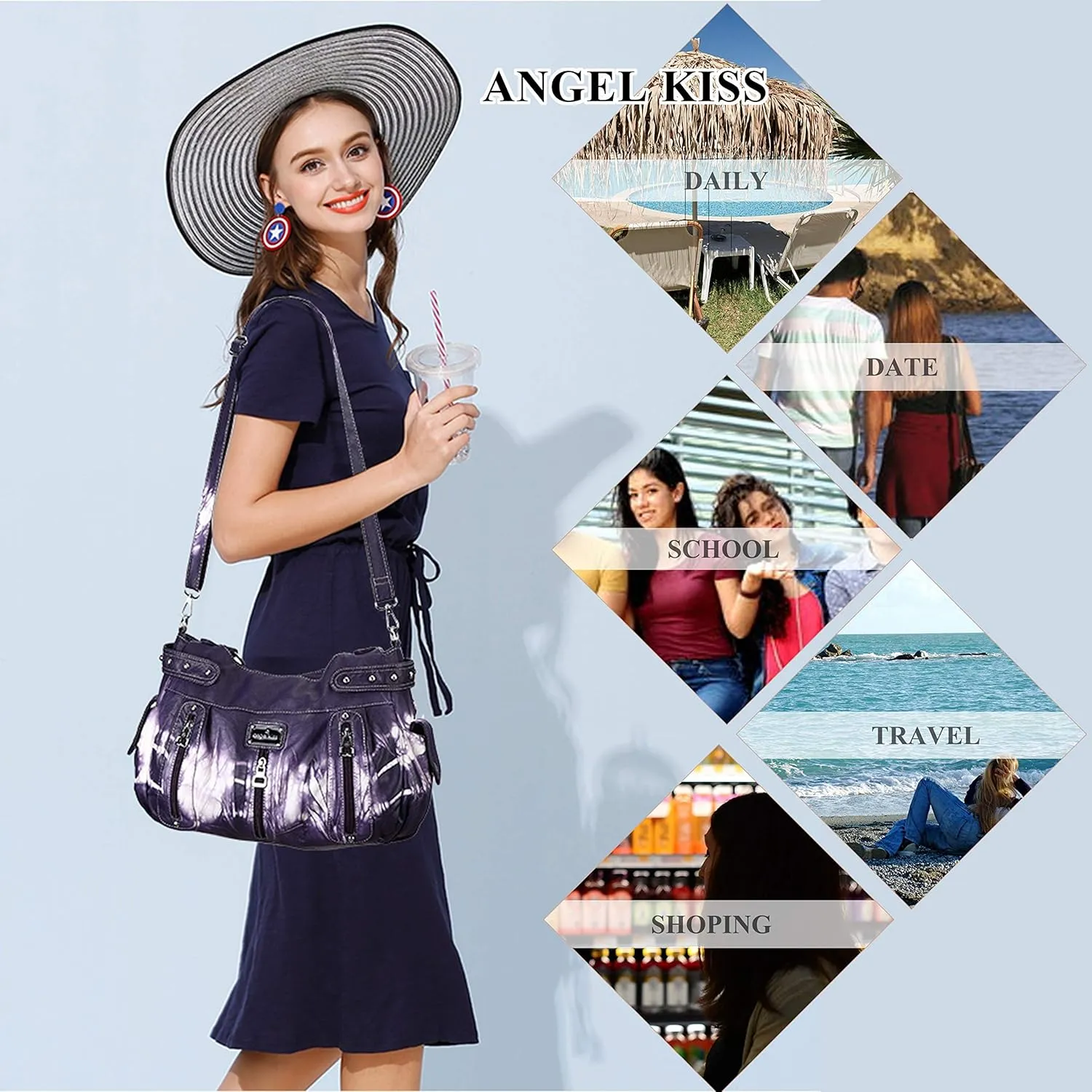 Angelkiss Large Purses and Handbags for Women Washed Faux Leather Crossbody Hobo Satchel Shoulder Handbag Tote Purse