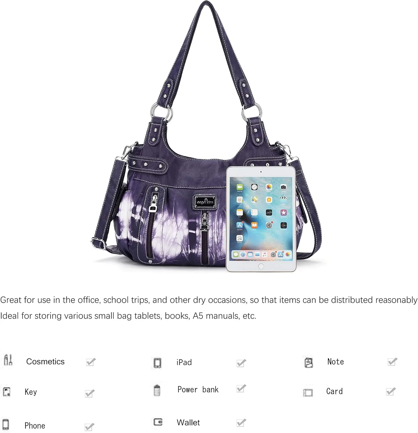 Angelkiss Large Purses and Handbags for Women Washed Faux Leather Crossbody Hobo Satchel Shoulder Handbag Tote Purse