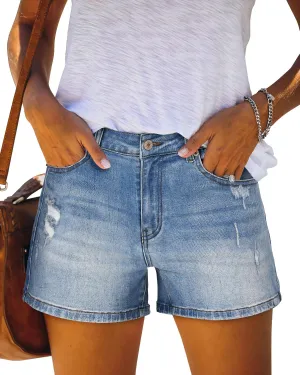 Angerella Denim Shorts for Women Mid Rise Ripped Jean Shorts Stretchy Folded Hem Hot Short Jeans