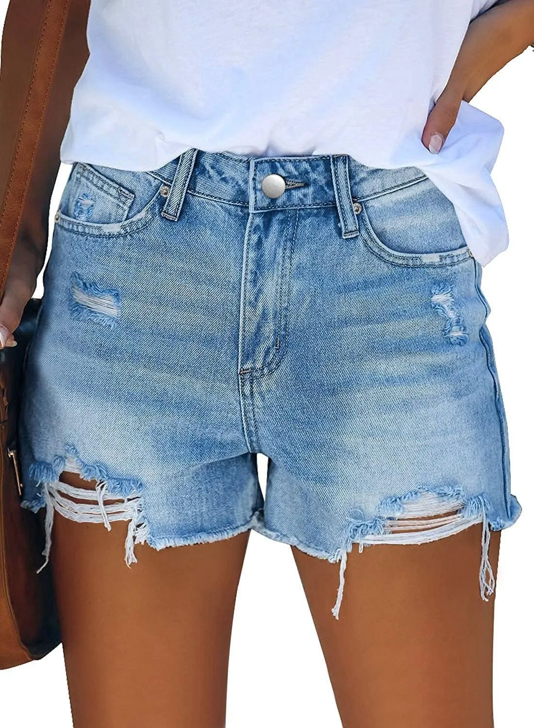 Angerella Women's Denim Shorts Mid Rise Ripped Jean Short