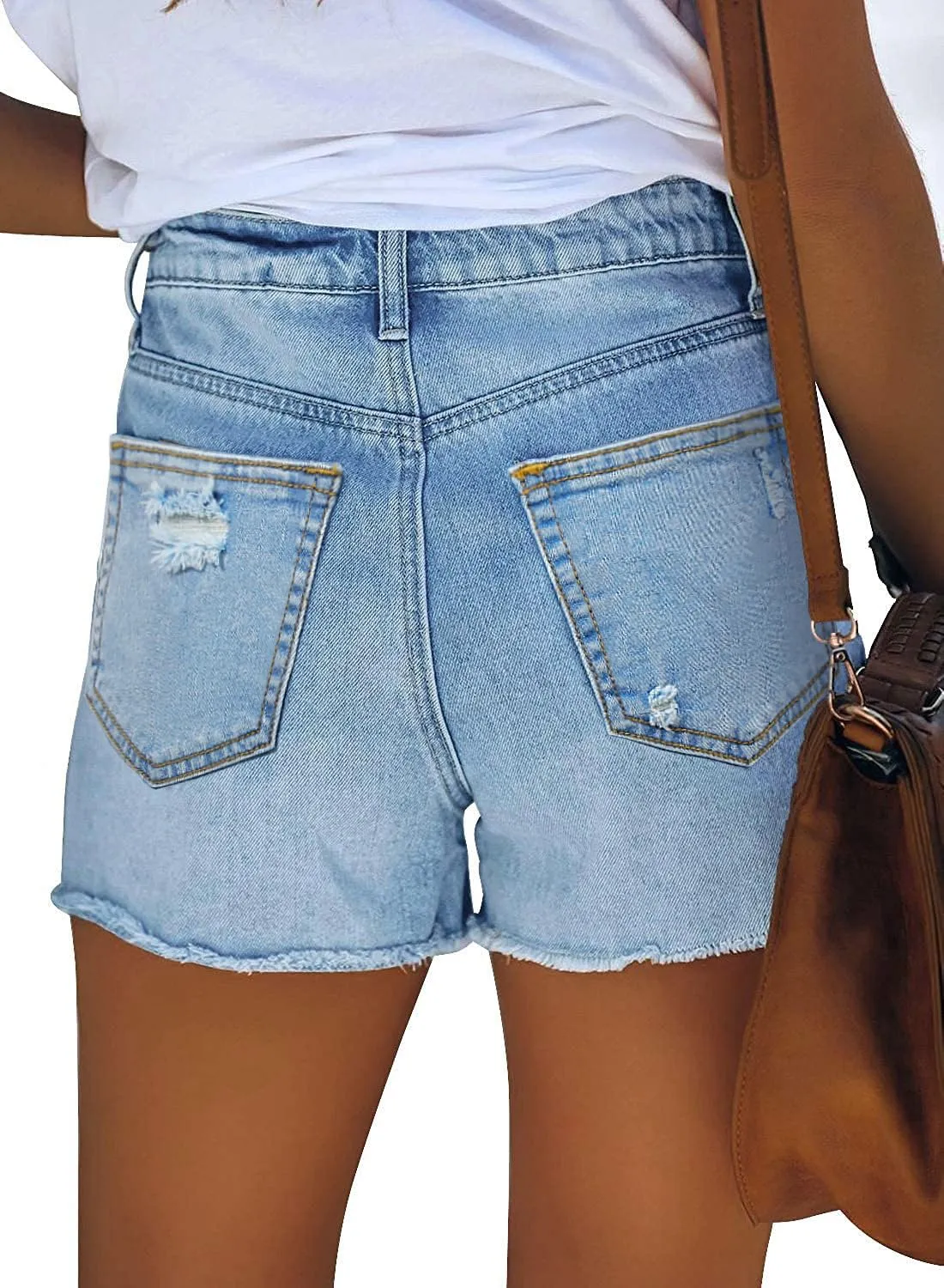 Angerella Women's Denim Shorts Mid Rise Ripped Jean Short