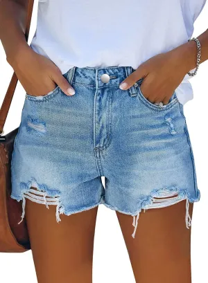 Angerella Women's Denim Shorts Mid Rise Ripped Jean Short