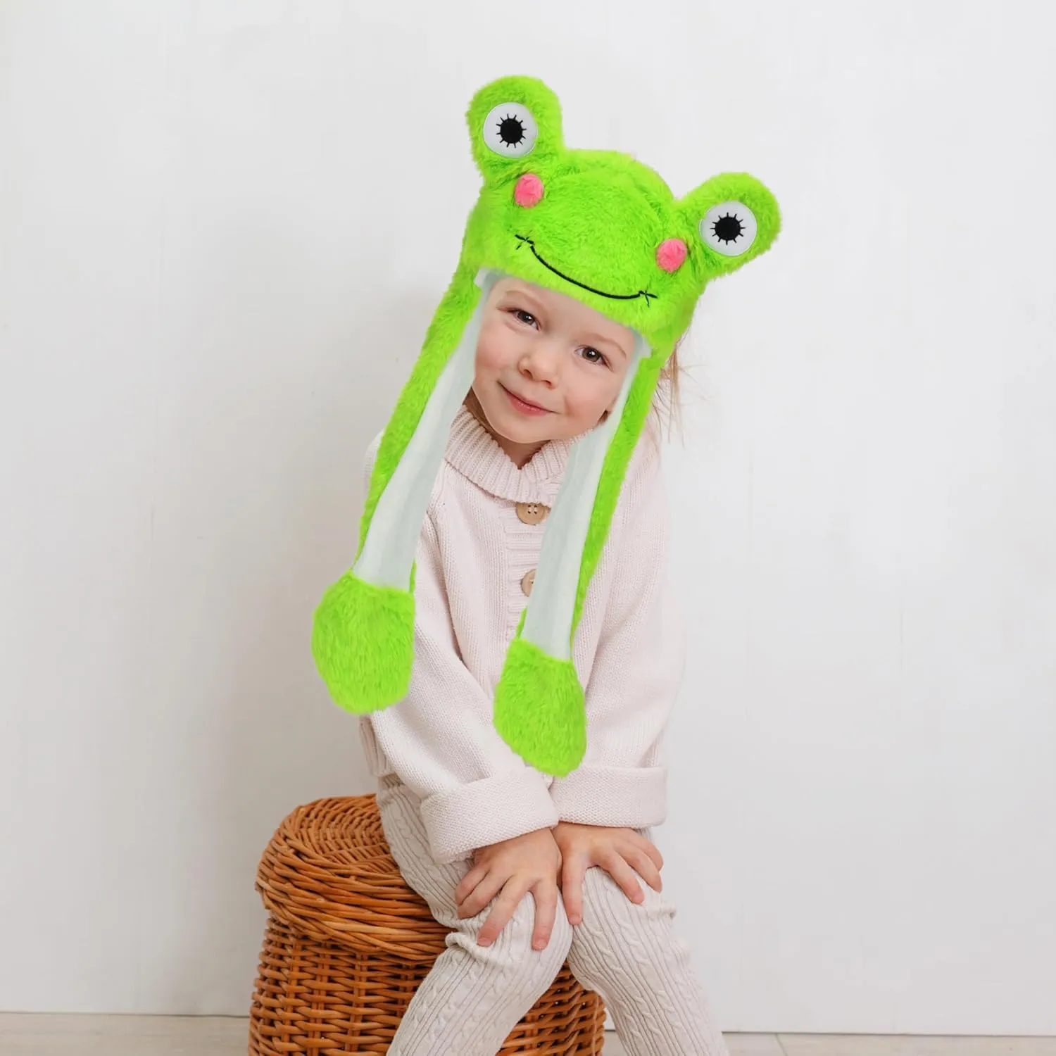 Animal Hat with Ears Moving Jumping Pop Up Beating Hat Plush Holiday Cosplay Dress Up Funny Gift for Kids