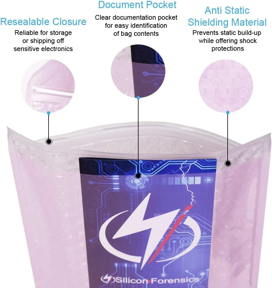 Anti Static Bubble Bags, Resealable Static Shielding Bag, Reusable for Sensitive Electronic Components (Large Qty 100) Pink