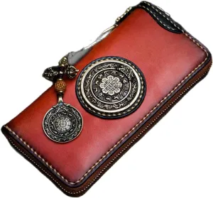 Antiquity First layer cowhide Zip Around Wallet Clutch Purse Coin Card Slots Collection wallet for men and women (B)